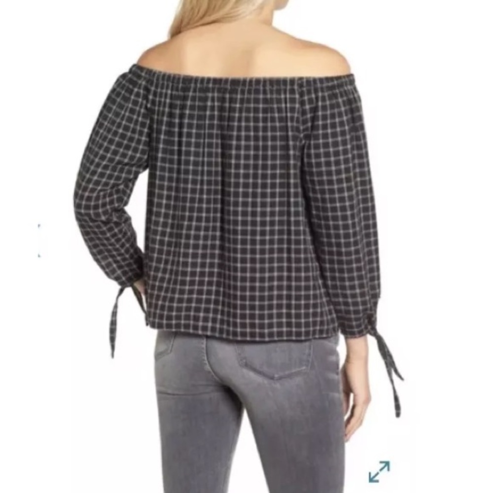 Madewell Black White Plaid Off The Shoulder Top Medium - Picture 4 of 5